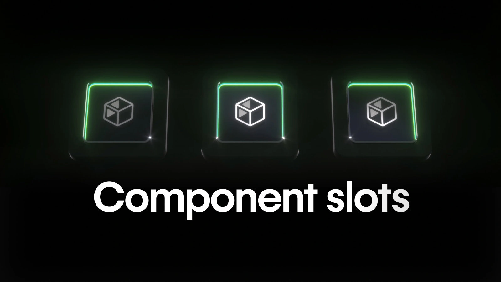 Three glowing icons on black background with text that says component slots - from Webflow