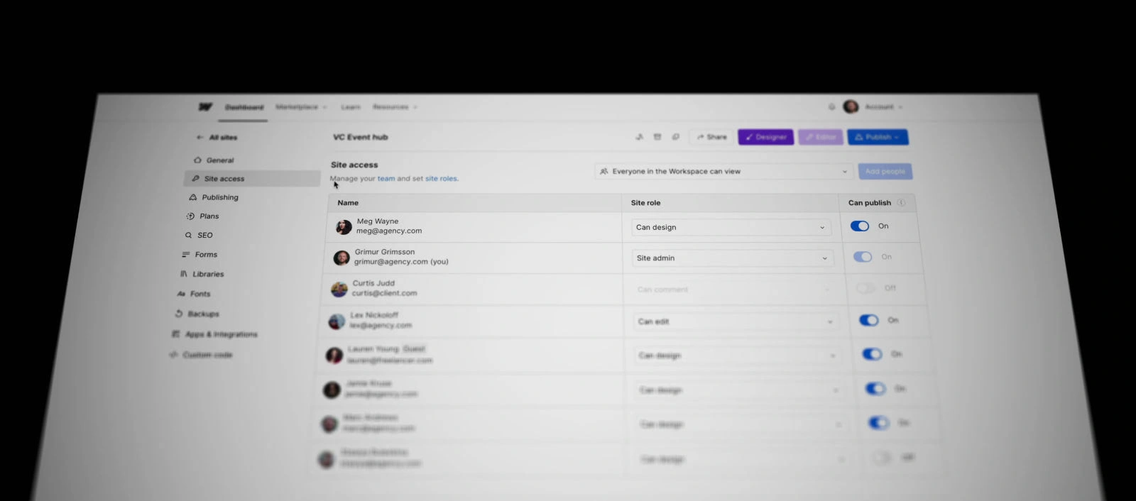 Screen showing a admin webflow experience