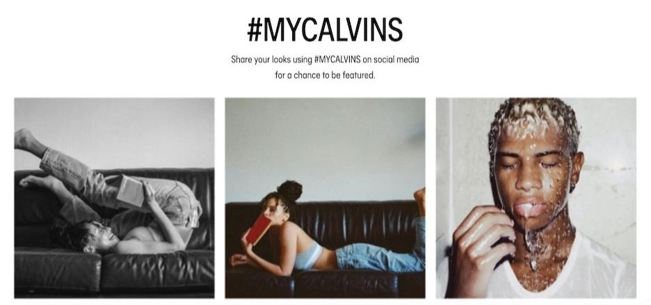 Screenshot Size Screenshot of #Mycavlins ad with three different images of people in calvin klein undergarments