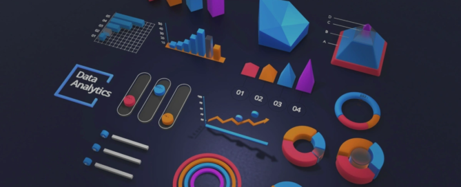 analytics graphics colorful on navy blue background