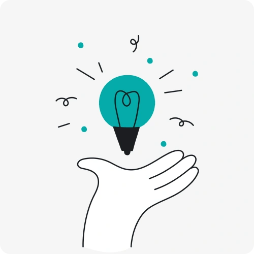 Line drawing of hand holding a lightbulb