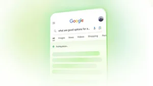 Google search on a phone screen with green gradient background