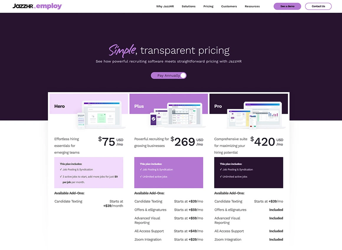 JazzHR Pricing Page - After