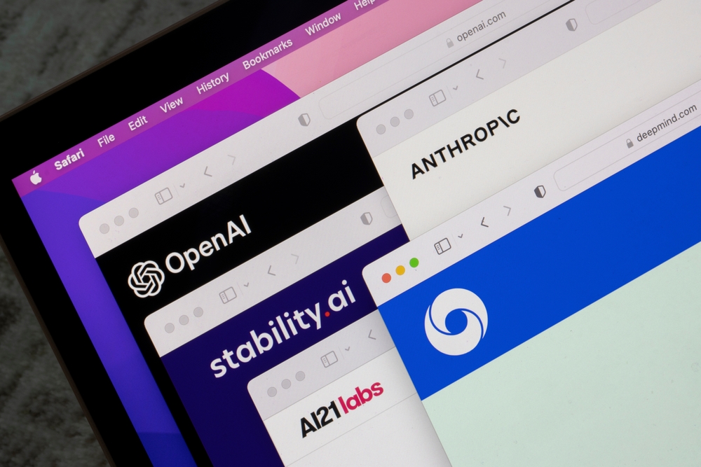 Browser windows showing various ai company logos
