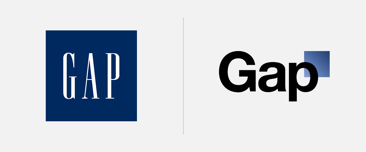 Rebrand Fails – Gap Gap Logo before and after on grey background